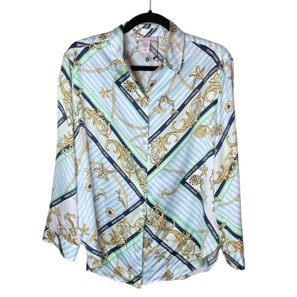 Victoria’s Secret Nautical Seaside Beach‎ Button Up Size Medium Blouse Pajamas
